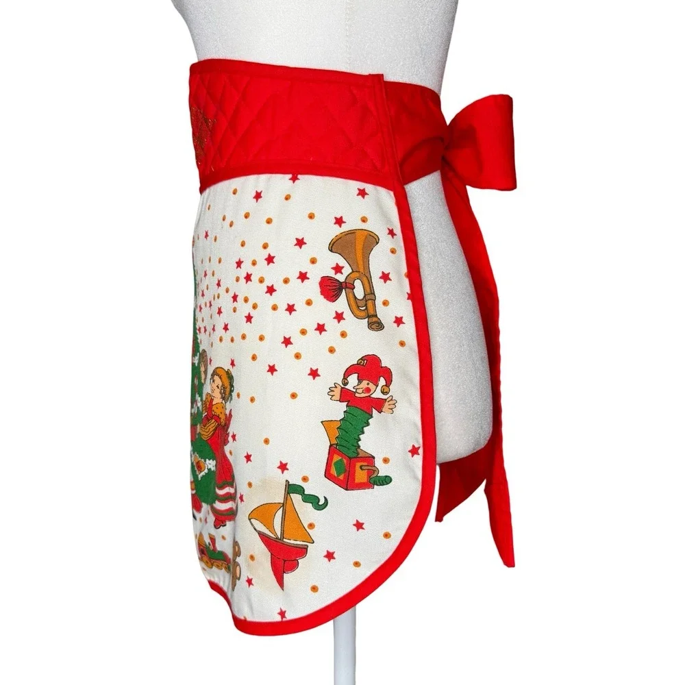 Vintage Apron Quilted Cotton Christmas Nostalgic Tree Toys MCM Nostalgic